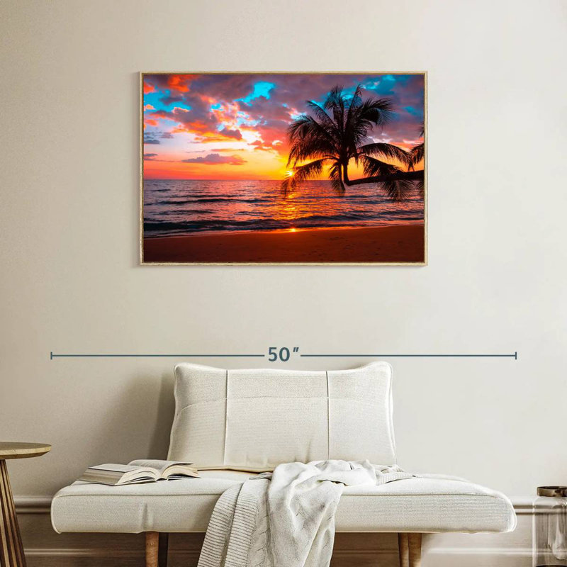 Coucher de soleil sur l'île, Cadre flottant en bois naturel, 37 po x 25 po