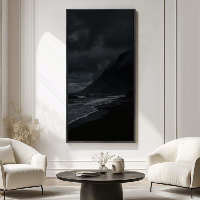 «Beach Landscape», impression sur toile encadrée océan, Noir, H 60 po x l 30 po