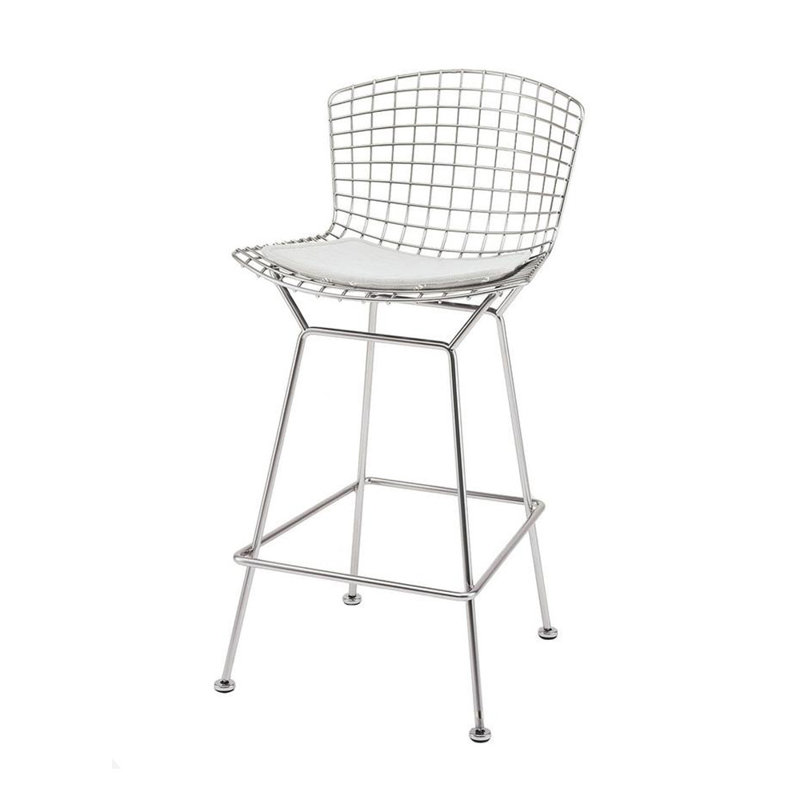 Dulcemaria Upholstered Counter Stool with Metal Frame, Silver/White, 26" Counter Stool