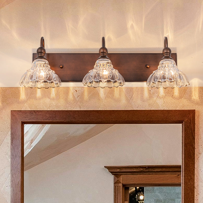 Textured Coffee Bronze Vanity Lights With Clear Glass Shade, 3 Lights, Coffee Bronze