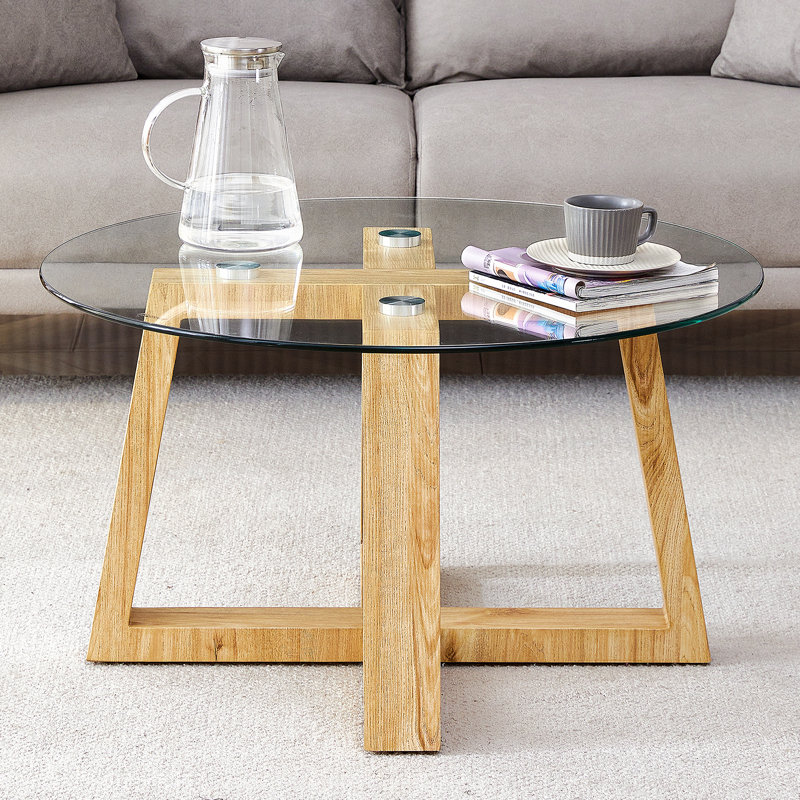 Round Coffee Table with Glass Table Top