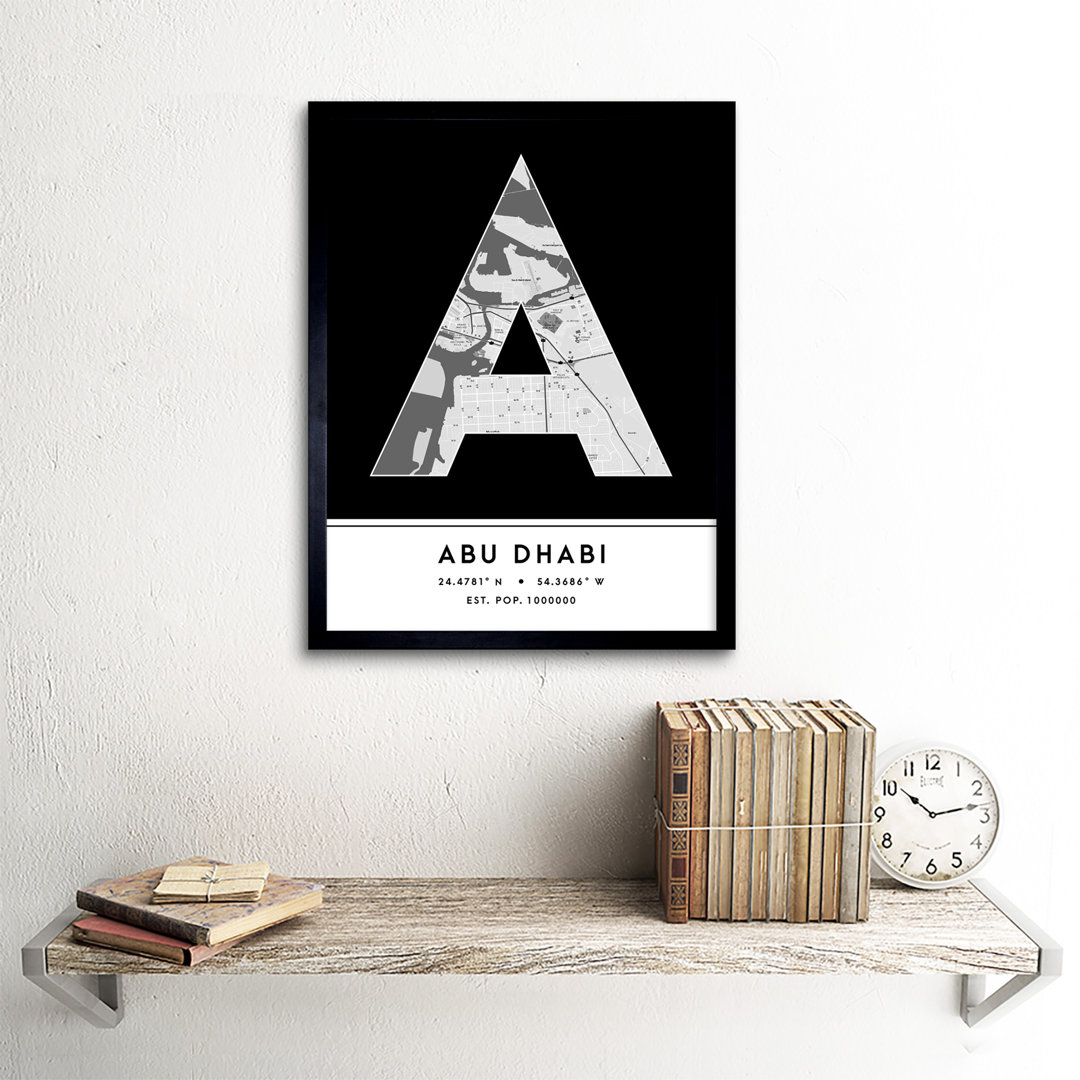 Abu Dhabi United Arab Emirates City Map Black & White - Single Picture Frame Typography