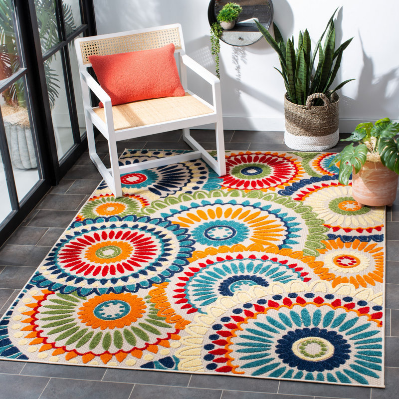 Tapis d'intérieur / extérieur à motif géométrique Dellie Performance, Rectangle 9 pi x 12 pi