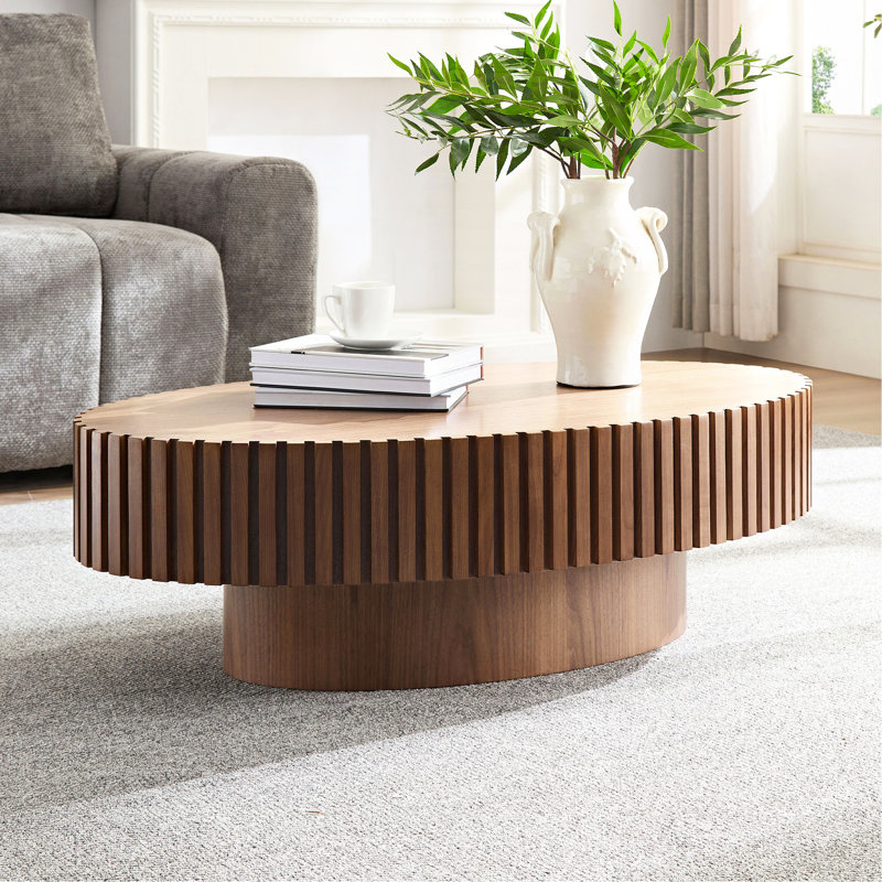 Table basse à tambour moderne de 43,7 pouces de style moderne Handcraft, Noyer, H 13,38 po x L 24,8 po x l 43,7 po