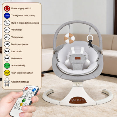 Baby Swings for Infants to Toddler Remote 5 Speeds Timer Safety Lock Grey
