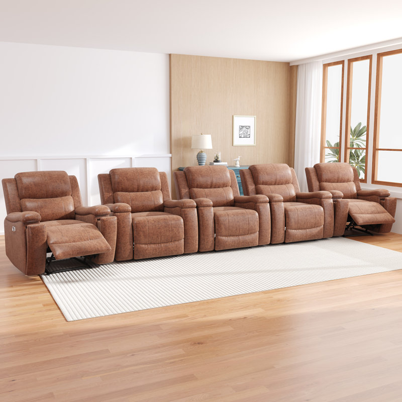 37" Wide Leather Power Hometheater Chair With Hidden Cup Holder 