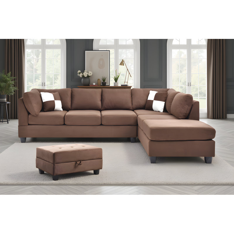 Canapé modulaire avec repose-pieds Radwa, Chocolat