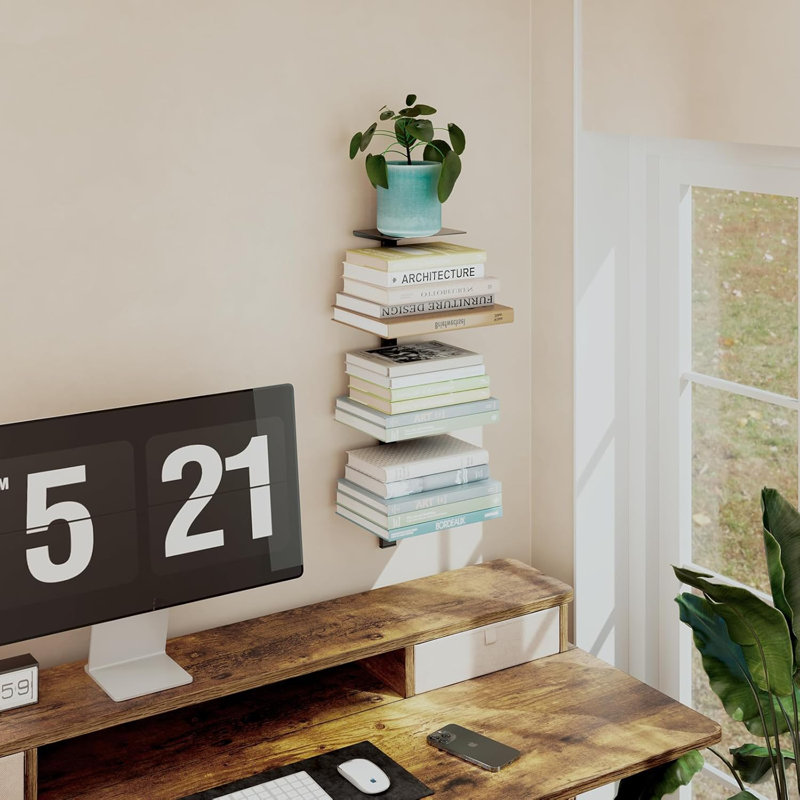 Floating Book Shelves for Wall, 4 Tier Invisible Floating Bookshelf, Vertical Spine Book Tower