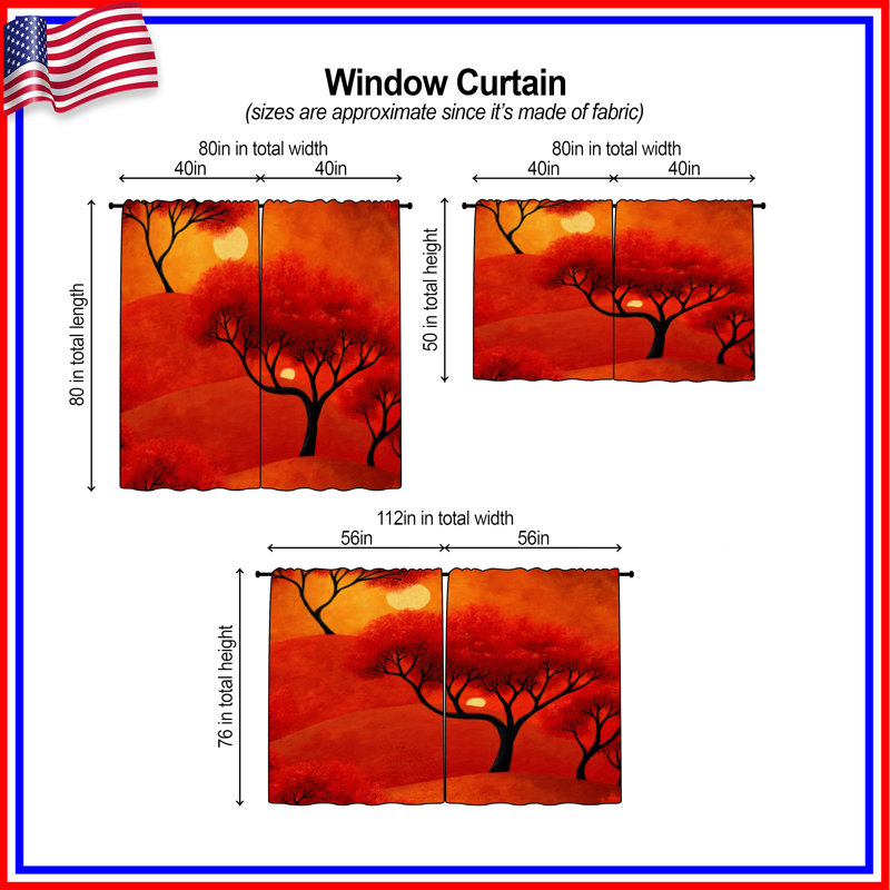 Rideaux de fenêtre coucher de soleil Sunset, 40in x 50in - 2 panels, Obscurcissement de chambre