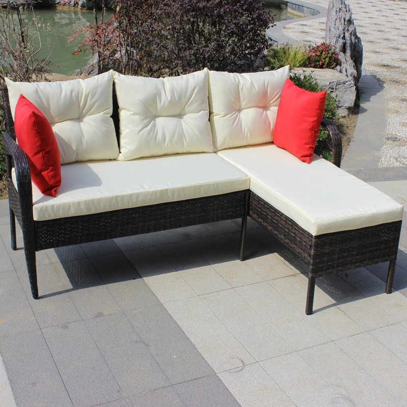Canapé modulaire d'extérieur en osier avec coussins de siège 2 pièces