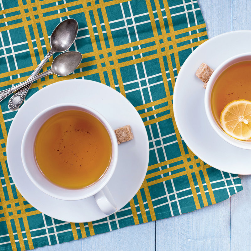 Plaid Tea Towel Kitchen Towel, Polyester, Turquoise/Yellow/White