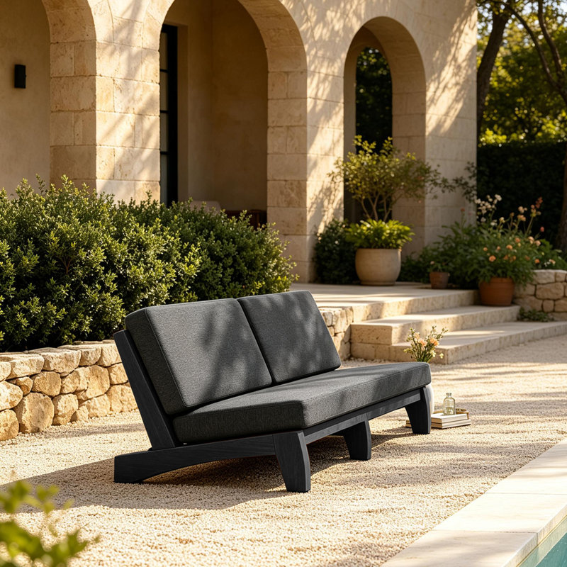 Patio Outdoor Sofa with Cushions, Dark Gray, Black