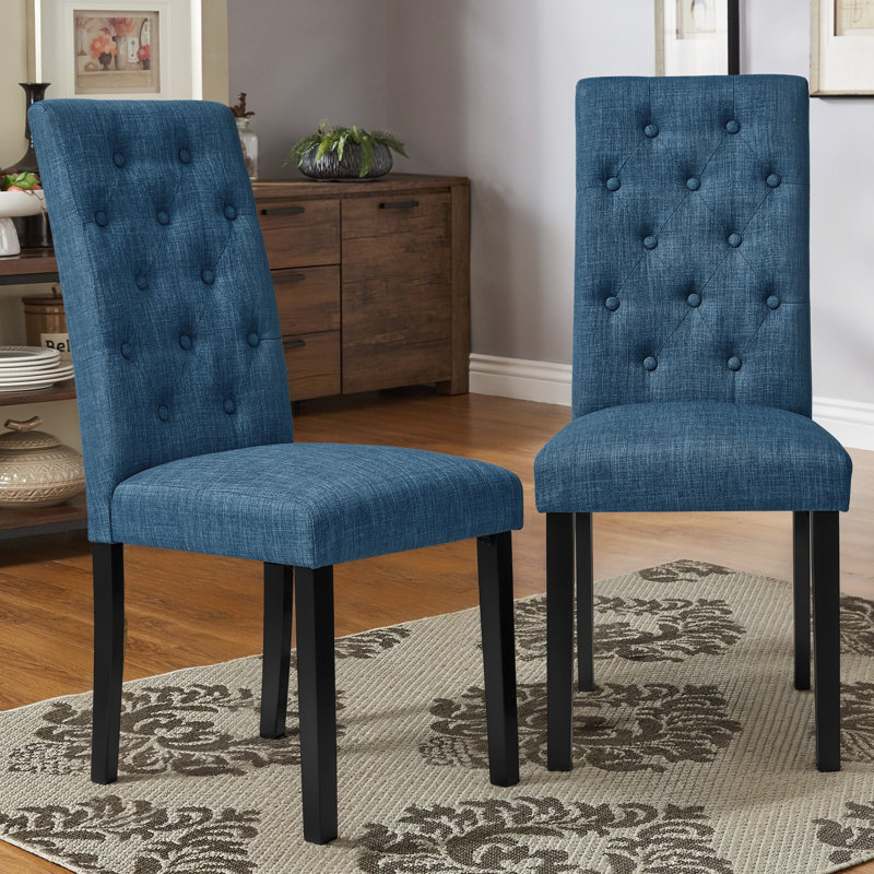 Tufted  Fabric Upholstered Parsons Dining Chairs, Navy, 2