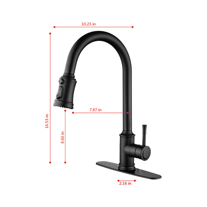 Robinet de cuisine rétractable à poignée simple avec accessoires, Noir mat