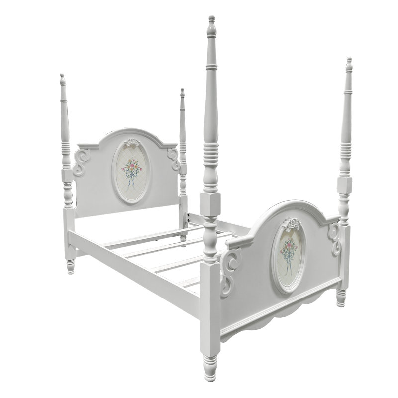Sauval Transitional Arched Twin Bed with 4 Posters and 4 Slats in White