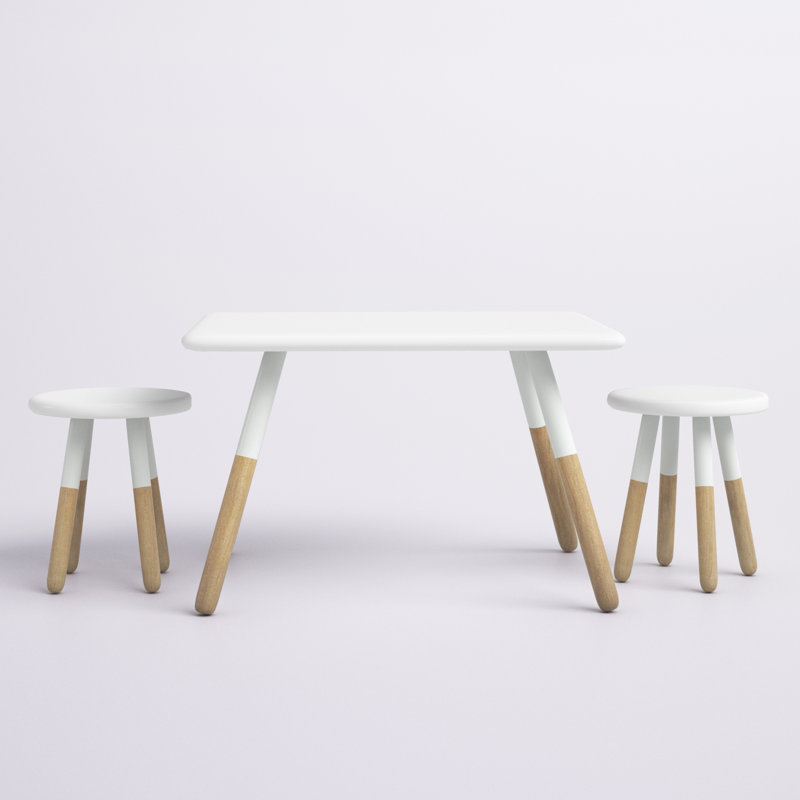 White and Natural Wood Kids Activity Table and Stool Set