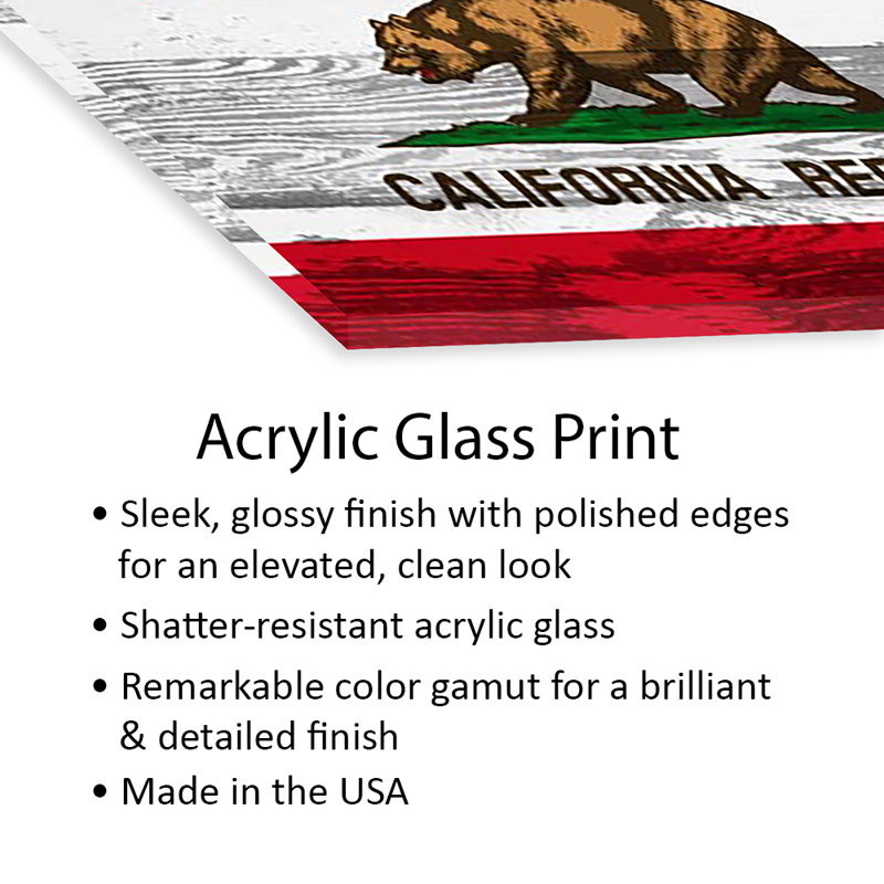 Drapeau de l'État de Californie sur panneaux de bois, impression sur verre acrylique, H 24 po x l 16 po x P 0,25 po