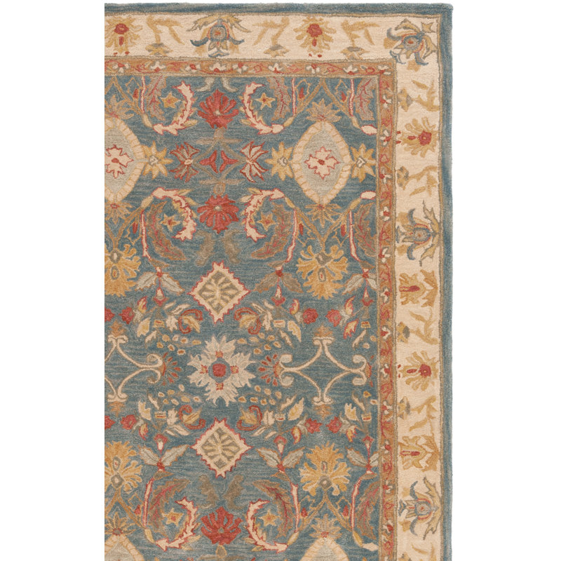 Tapis bleu clair / ivoire en laine touffeté à la main Tingley, Tapis de couloir 2 pi 3 po x 10 pi