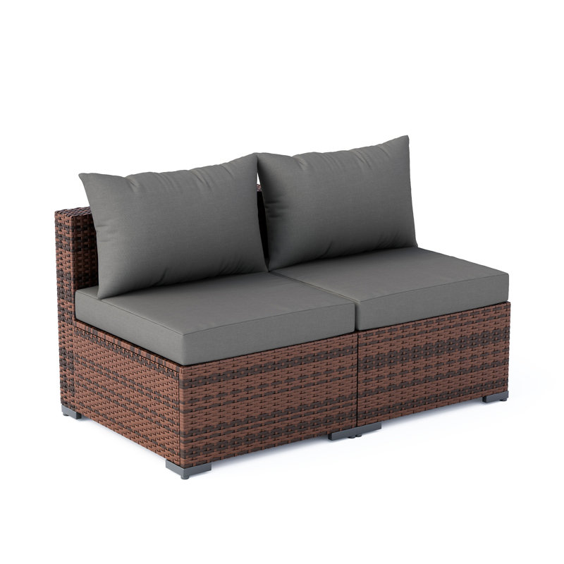 Ensemble de conversation modulaire d'extérieur en rotin et osier avec coussins 2 pièces, Gris