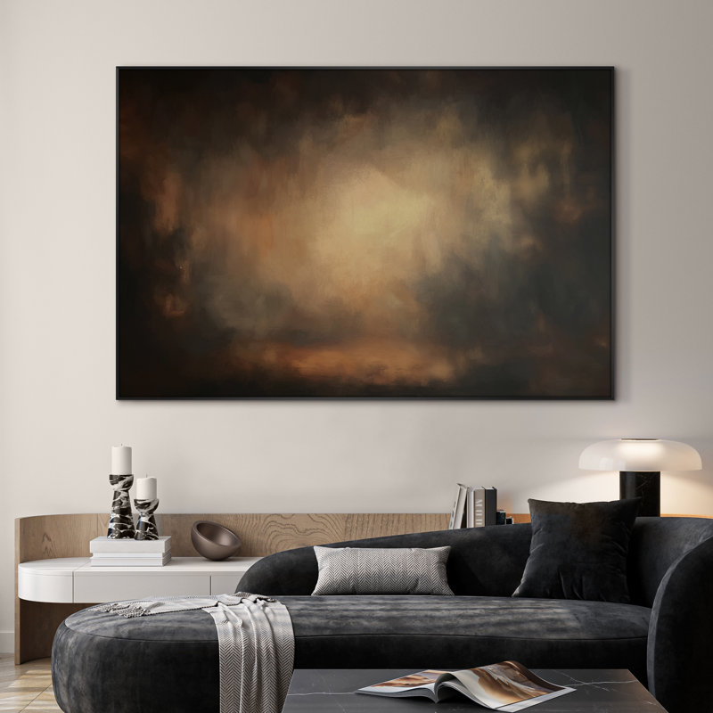 Extra Large Wall Art Fabric Print - Warm Glow Abstract Moody Golden Light Artwork Decor for Living Room or Bedroom - "Frame Assembly Required (Unfinished Frame)"