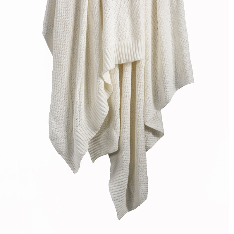 Cotton Cable Knit Solid Color Classic Chic Modern Rustic Throw Blanket, White, Throw