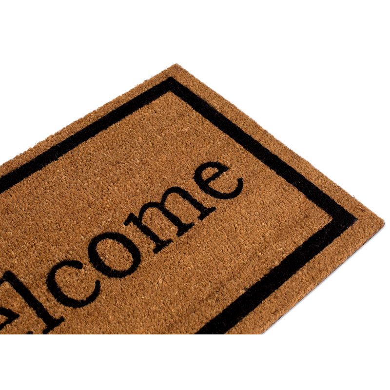 Durable Brown Coir Rectangular Welcome Doormat with Vinyl Backing