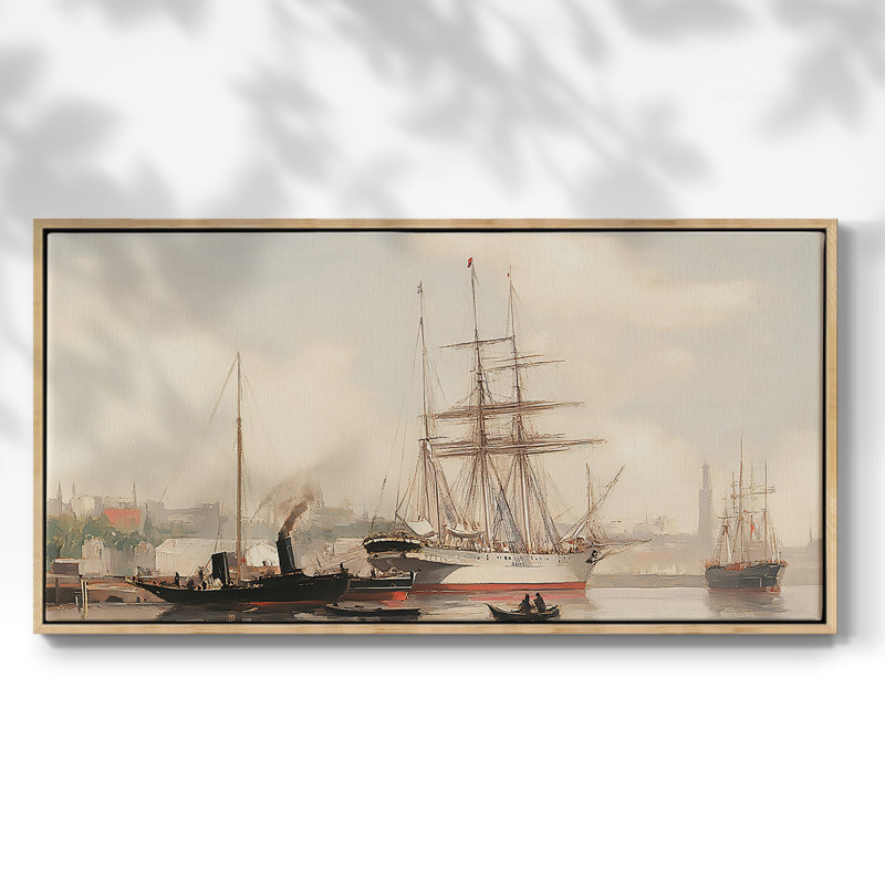 Série nautique-XL - Toile tendue avec châssis encadré - Prêt à être accroché, Naturel, H 17 po x l 33 po