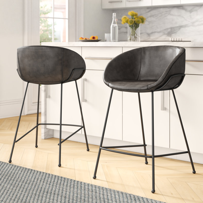 Tabouret de bar et de comptoir Ardea, Tabouret de comptoir (assise de 25,6 po de hauteur, Similicuir rétro gris foncé