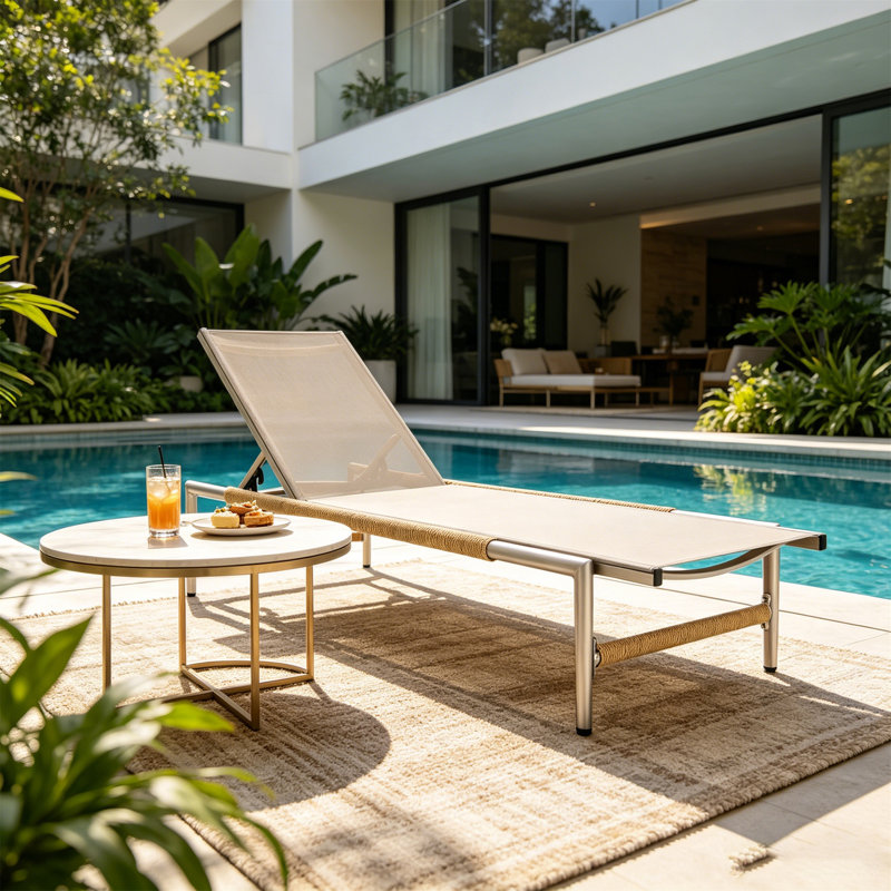 Chaise longue d'extérieur Hargrove Aluminun, siège extérieur en filet, 1 pièce