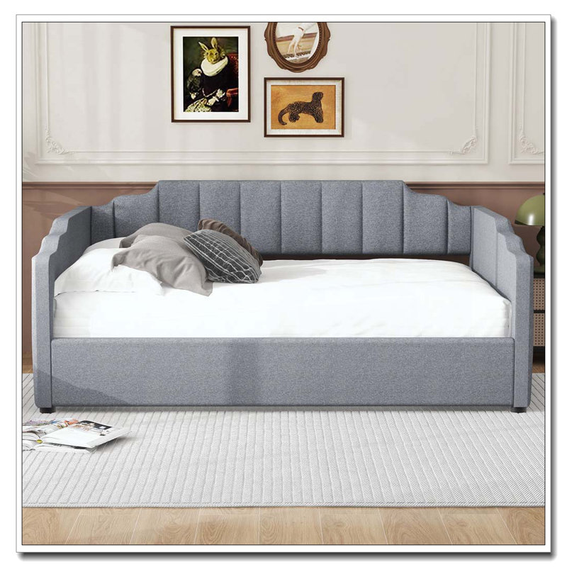 Lit de jour rembourré avec rangement inférieur, Gris