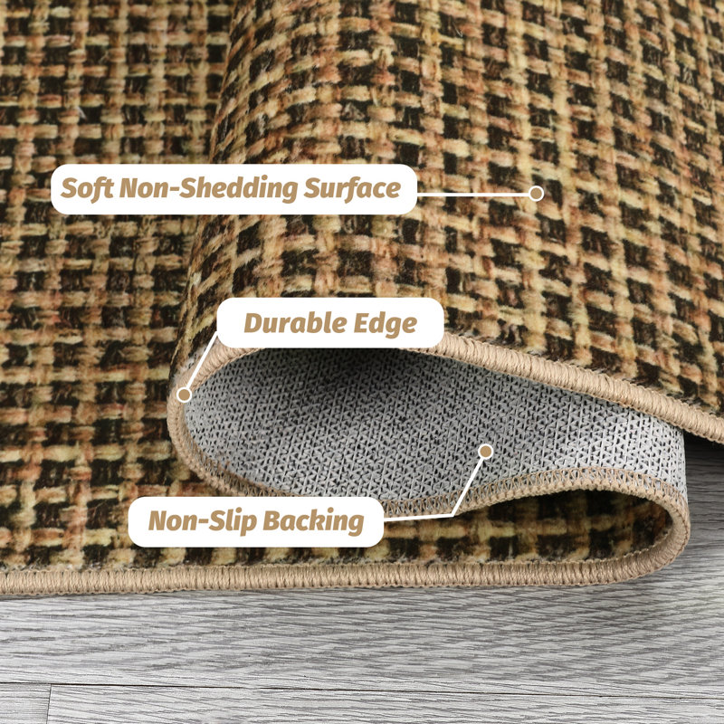 Modren Machine Washable Rug for Living Room Tiny Plaid Indoor Carpet for Home Decor Aesthetic Non-Slip Rug for Bedroom Dining Room Office Nursery Playroom Teen Dorm