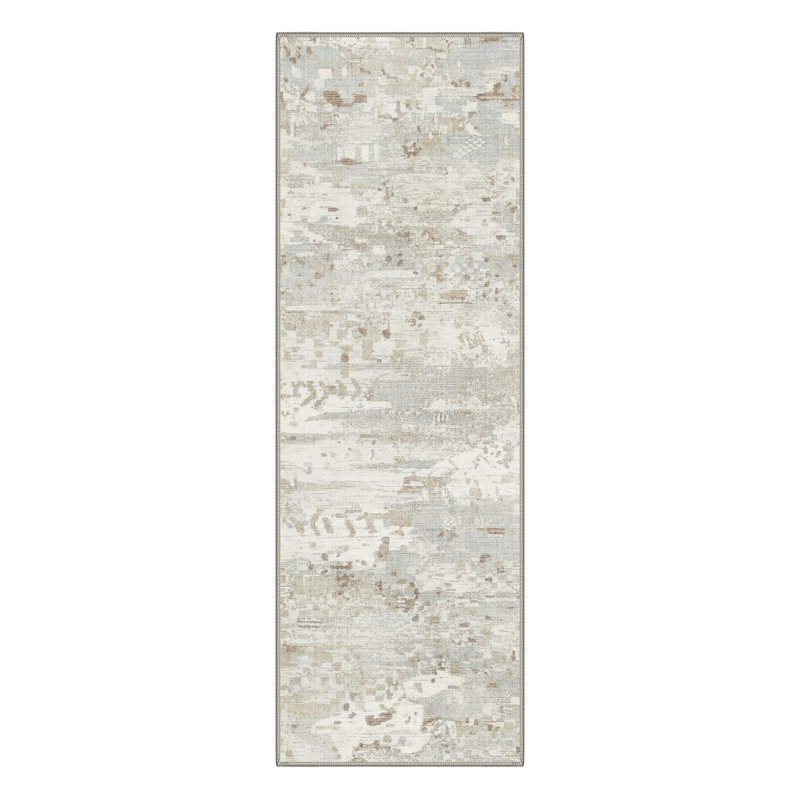 Vesper Modern Abstract Machine Washable Beige / Brown Indoor Area Rug with Non-Slip Backing, Runner 2' x 6'