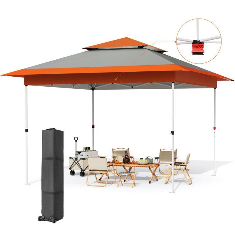 Easy Set-Up Canopy Tent, Instant Outdoor Straight Leg Canopy W/Auto Extending Eaves, One Person Folding Commercial Shelter W/Upgraded Wheeled Bag, Sun Shade