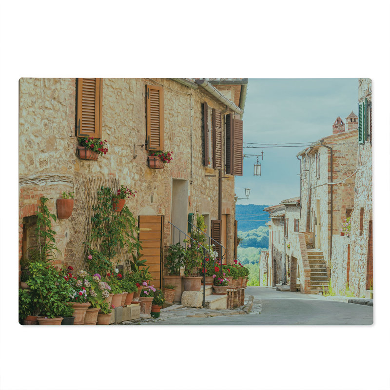 Ambesonne Rustic Cutting Board Large Size Medieval Old Village Tan