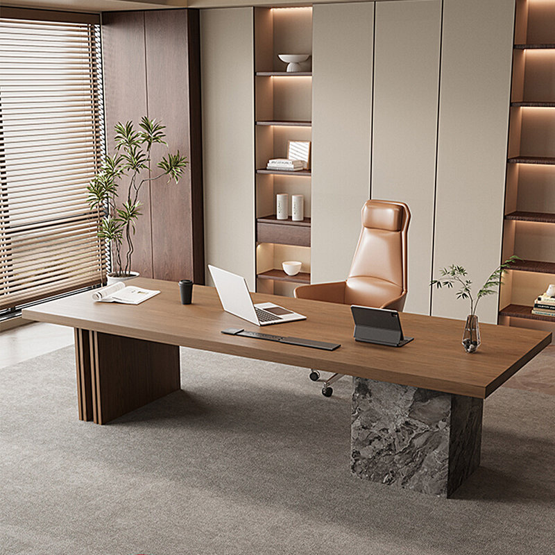 Bureau 94,49 po moderne en bois massif brun minimaliste, H 28,74 po x l 94,49 po x P 31,5 po