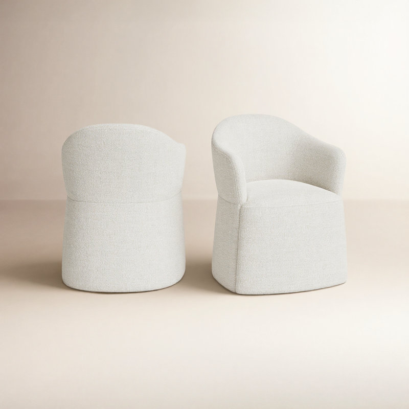 Janina Linen Upholstered Armchair with Casters, Merino Pearl
