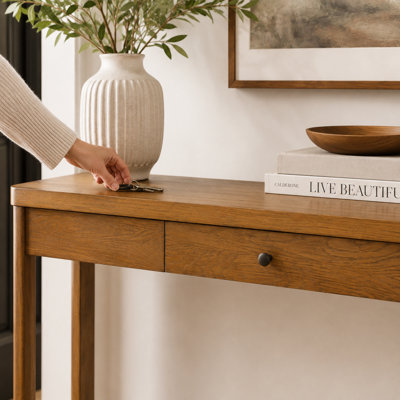 Table d'entrée en bois Wilton avec tiroir en placage de chêne et pieds ovales