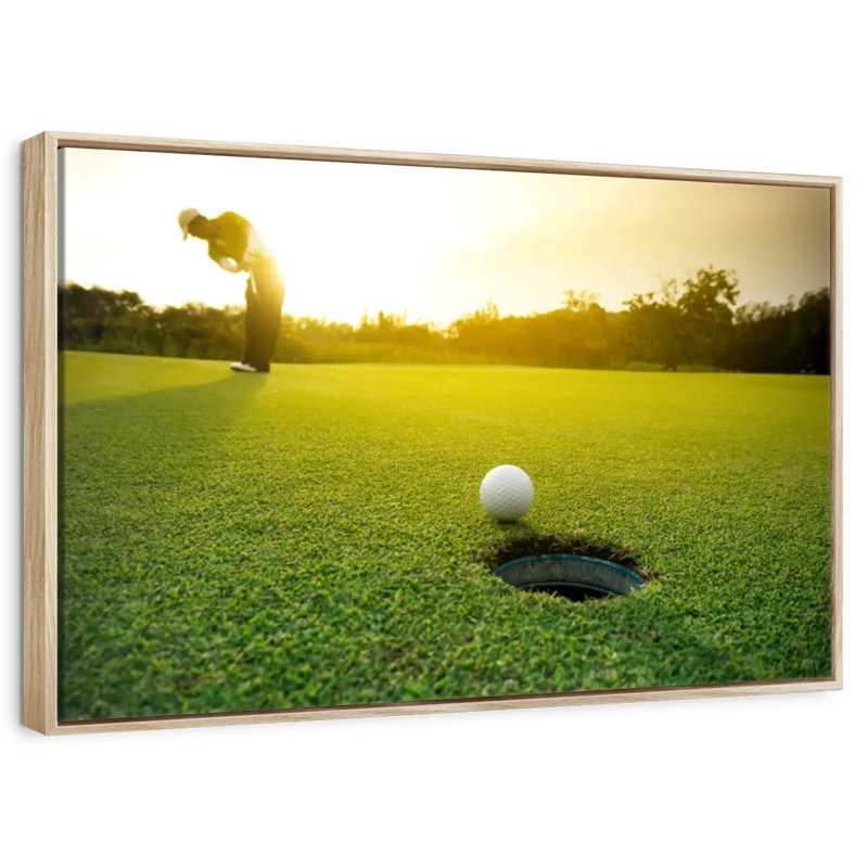 Coup de balle de golf, Cadre flottant en bois naturel, 37 po x 25 po