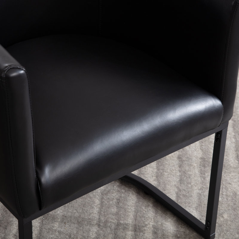 Chaise rembourrée en similicuir avec accoudoirs, Noir, Noir
