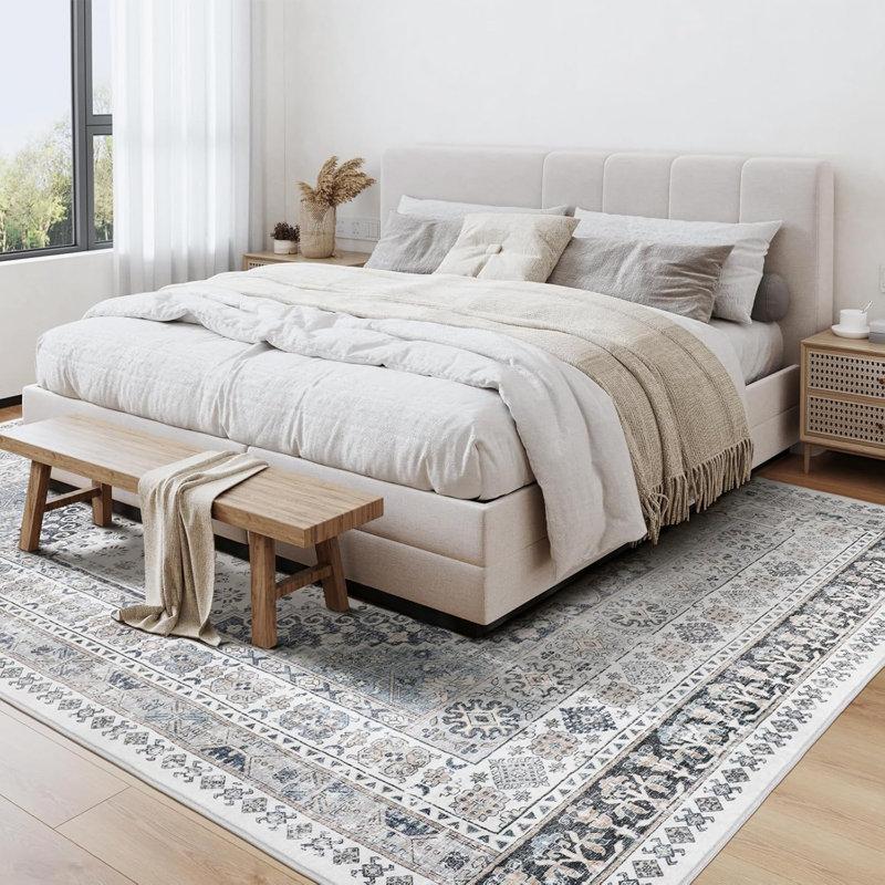 Tapis lavable antidérapant Medallion (gris), Rectangle 5 pi x 7 pi