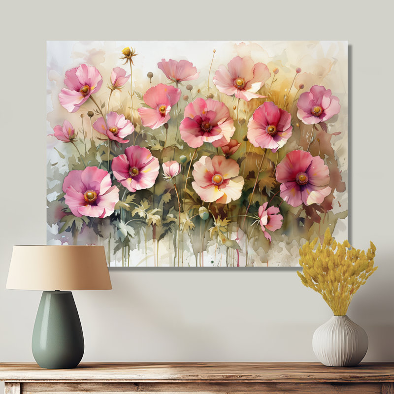 Reproduction d'art rose sur fond rose bouton d'or II - Buttercups, Toile tendue, H 12 po x l 20 po x P 1 po