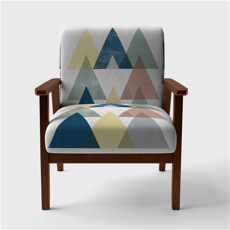 'Gebler - Geometrical Composition Triangles II - Upholstered Modern Accent Arm Chair, Brown Square Arms