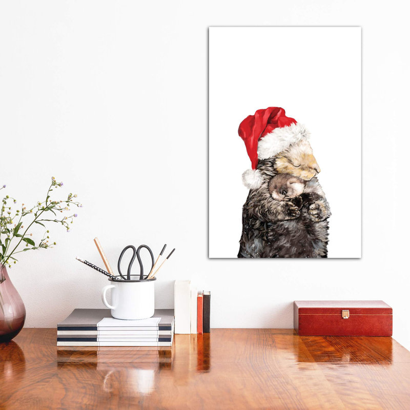 «Christmas Otter Mother and Child» par Big Nose Work - impression d'art graphique, Toile tendue, Aucun mat