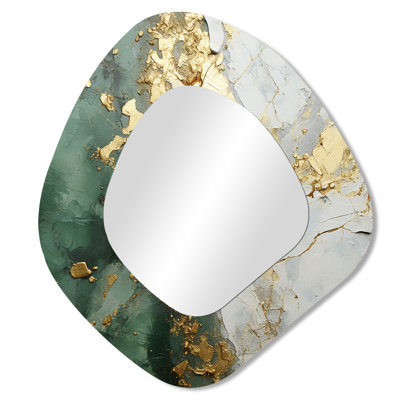Gold And Green Paint Fusion - Abstract Painting Asymmetrical Large Mirror, Modern Unique Shape Decorative Wall Mirror, Printed Metal Art