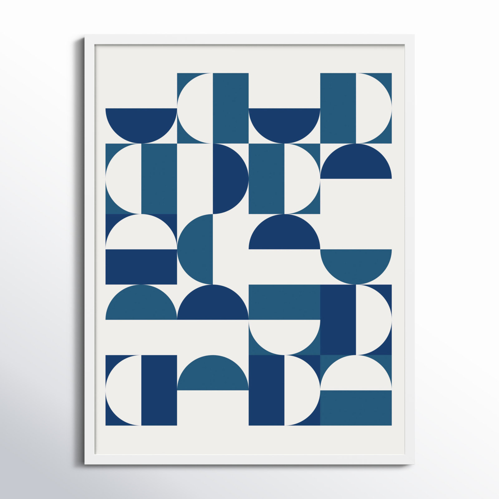 Bauhaus Geometric Blue and Teal Print, 33" H x 25" W x 1" D, White