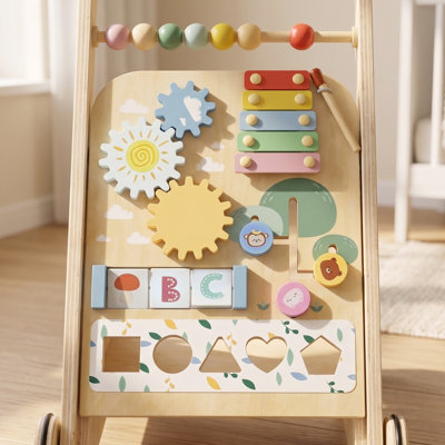 AIYAPLAY Wooden Baby Walker, Toddler Push Along Walker, 18 Months+, Natural