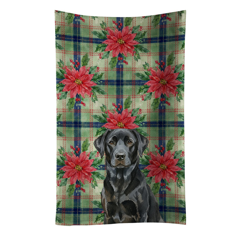 Black Labrador Retriever Christmas PoinsettIas Kitchen Towel, Black Labrador Retriever