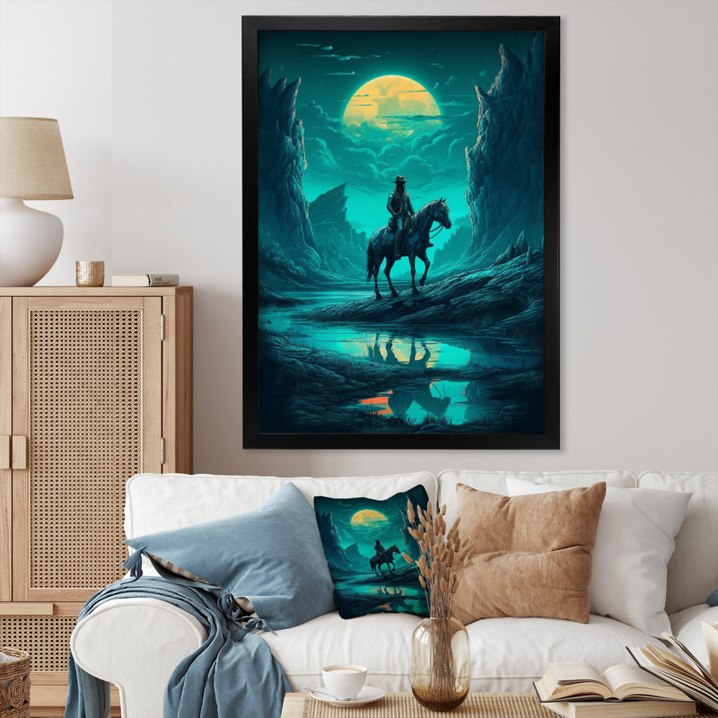 Night Rider III sur toile, Cadre d'angle fermé noir, H 20 po x l 12 po x P 1 po