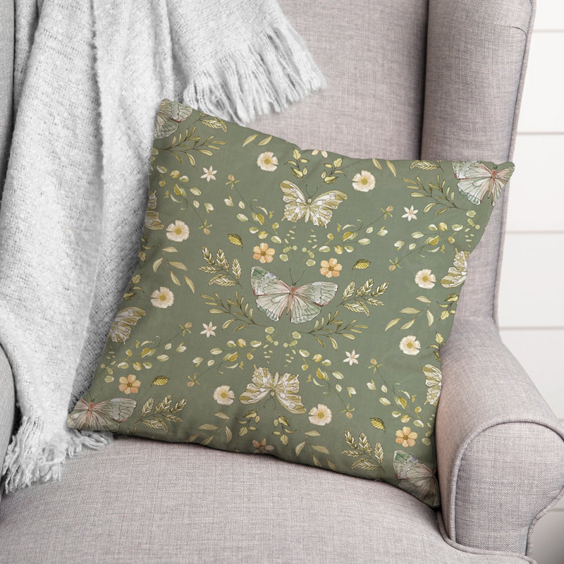 Floral Reversible Throw Pillow, Olive