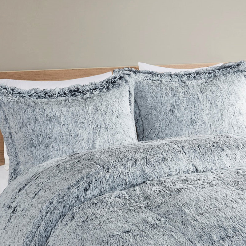 L'édredon simple / simple TG avec texture de fourrure longue à poils longs gris, chaud, comprend et 2 taies décoratives, rehaussent votre chambre à coucher pour une expérience douce et luxueuse
